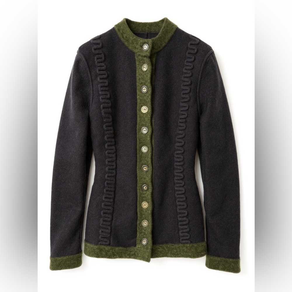 🌲✨ Alaïa 1994 Oversized Wool Cardigan Sweater‎ XS Green Trim Vintage ✨🌲